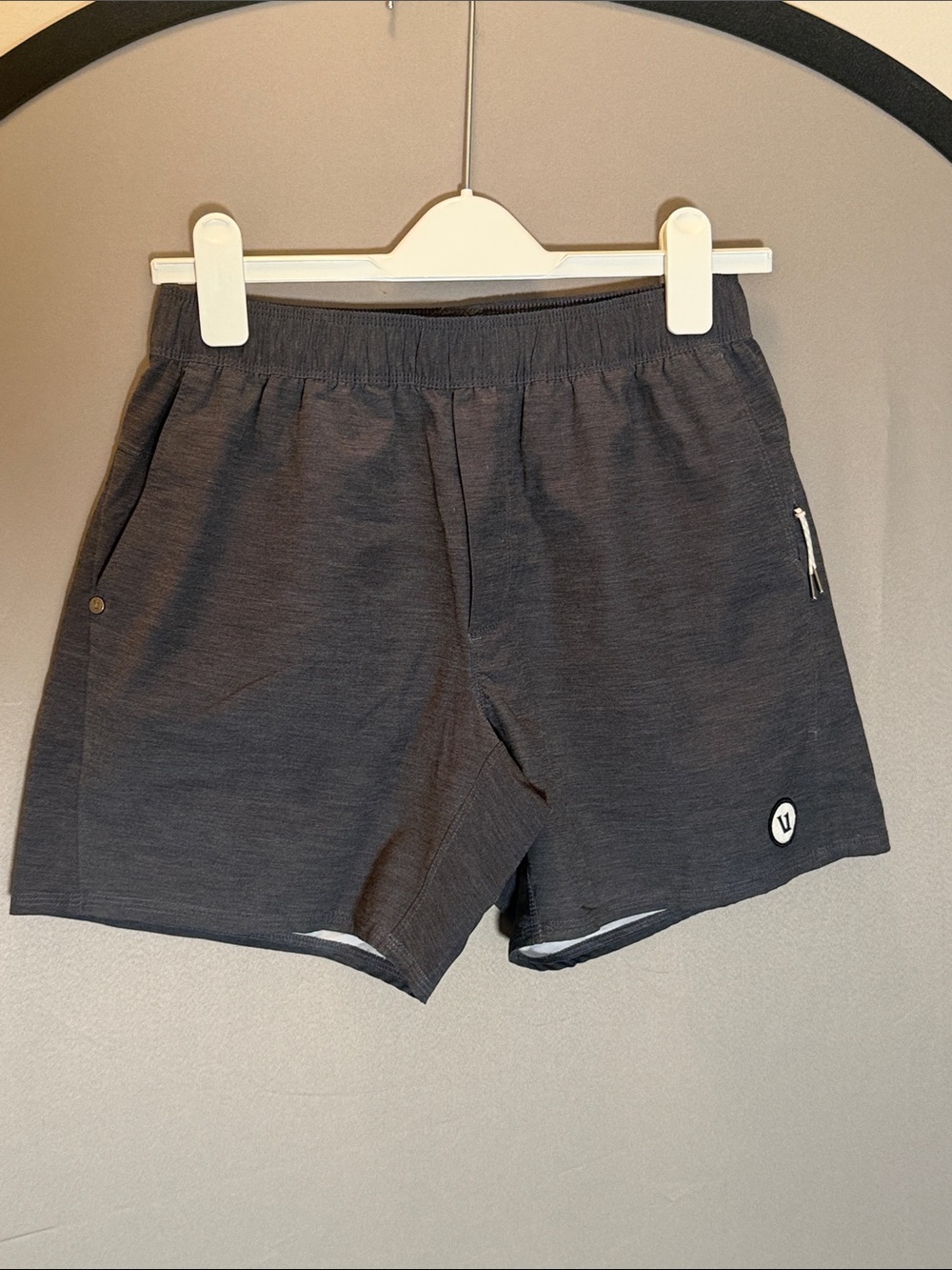 Vuori Men's Charcoal Athletic Shorts with V Logo